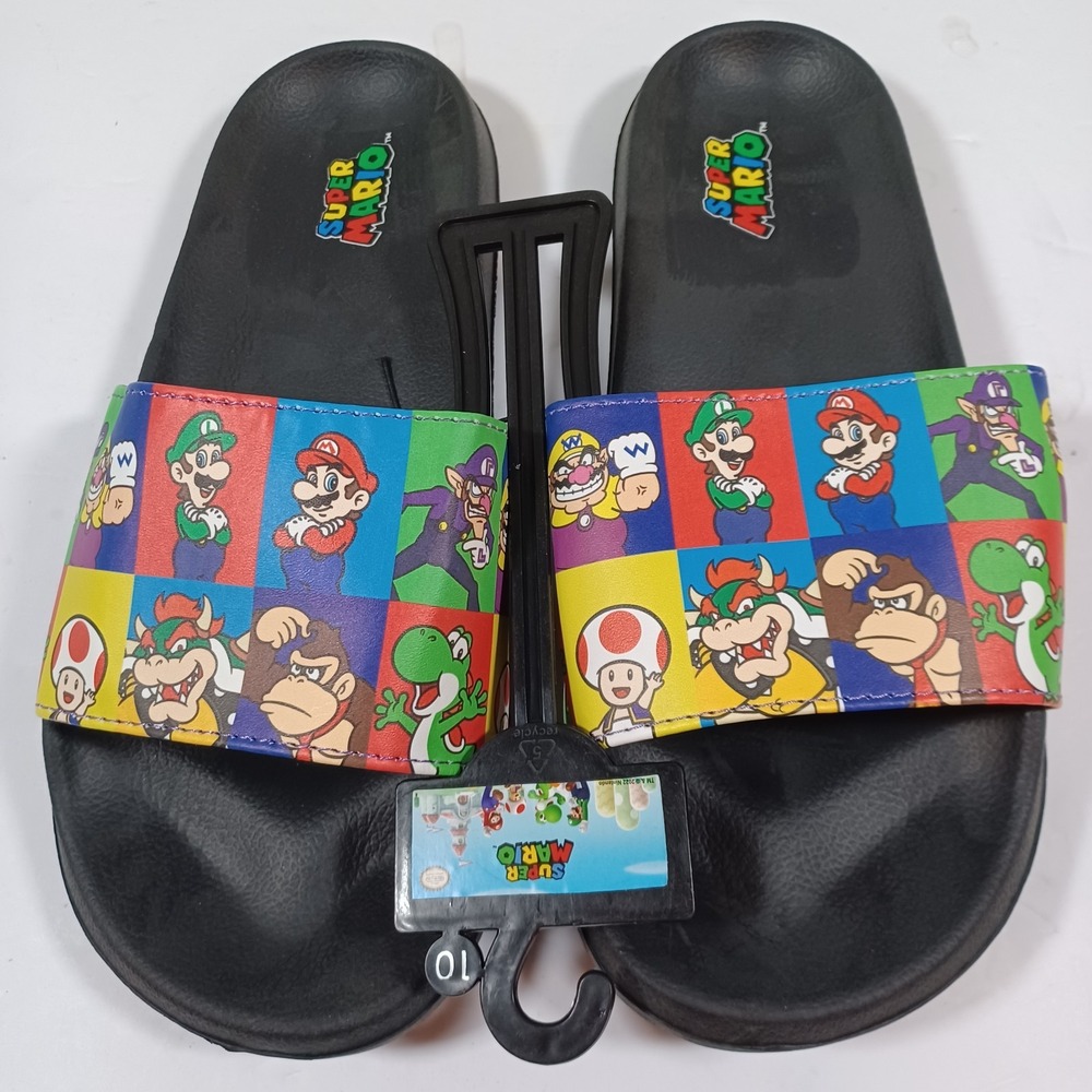 Ground Up Super Mario Bros Wario Luigi Bowser Yoshi Slides Samdal Men's Size 10